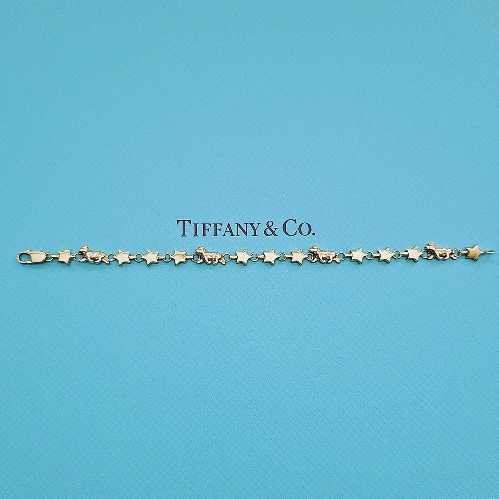 OOAK Vintage Tiffany & Co. Chain Of Star Bulldog Puffed Link 18k YG Bracelet - Picture 7 of 12